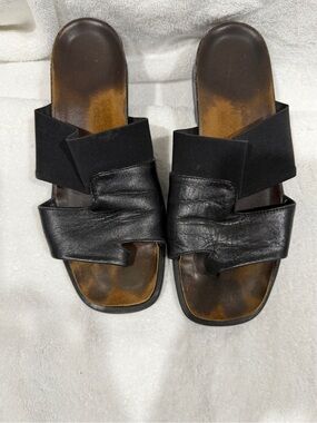Naot Black Leather Slide Sandals with Elastic Upper